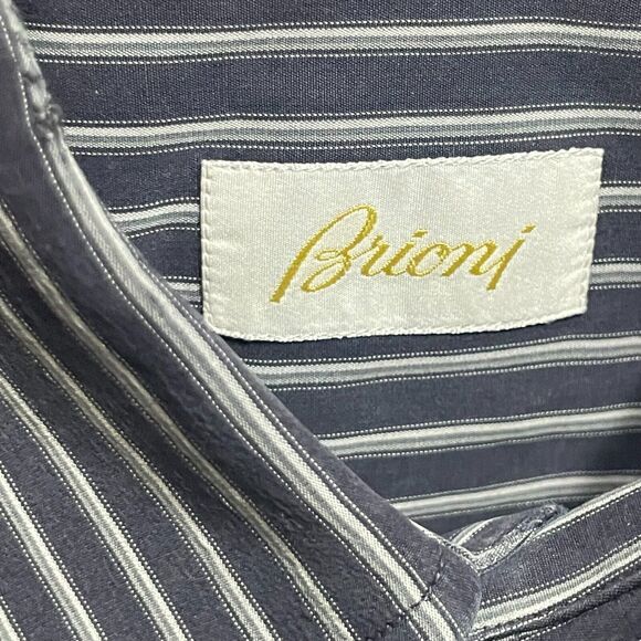 Brioni Modern LS Button Up Shirt Italy Made Pinstripe Dark Gray Large Men - Picture 4 of 10